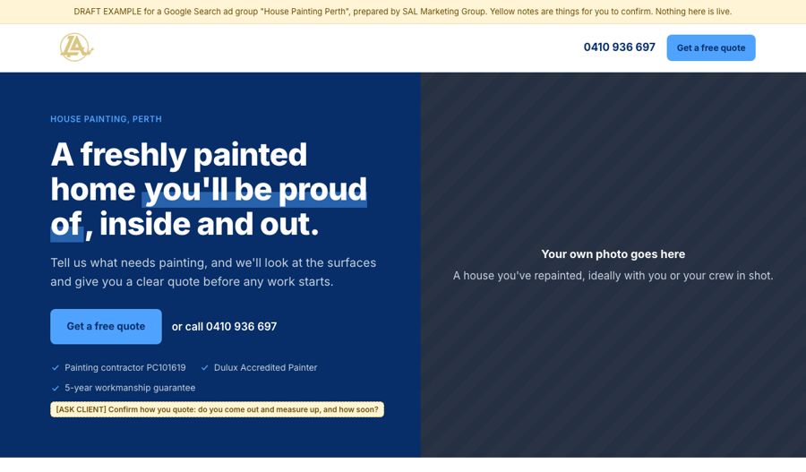 Preview of the House Painting Perth landing page